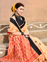 Dista Elora Orange Soft Cotton Butti Weaving Handloom Casual Saree, view 3