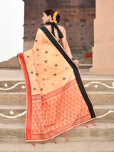 Dista Elora Orange Soft Cotton Butti Weaving Handloom Casual Saree, view 4