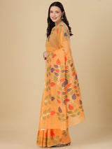 Dista Elora Orange Soft Cotton Floral Printed Bhagalpuri Designer Saree, view 3