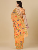 Dista Elora Orange Soft Cotton Floral Printed Bhagalpuri Designer Saree, view 4