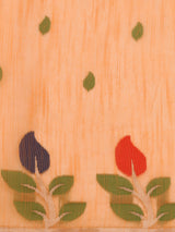 Dista Elora Orange Soft Cotton Floral Printed Bhagalpuri Designer Saree, view 6