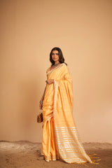 Dista Elora Orange Soft Linen Solid Foil Printed Designer Casual Saree, view 3