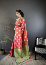 Dista Elora Orange Soft Silk Elephant Motifs Banarasi Saree, view 2