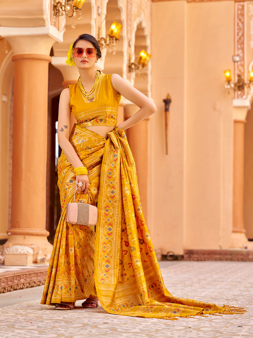 Dista Elora Orange Soft Silk Patola Zari Jacquard Work Designer Saree