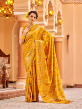Dista Elora Orange Soft Silk Patola Zari Jacquard Work Designer Saree, view 3