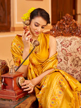 Dista Elora Orange Soft Silk Patola Zari Jacquard Work Designer Saree, view 6