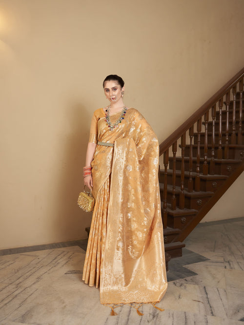 Dista Elora Orange Tissue Silk Jacquard Designer Saree for Women