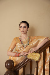 Dista Elora Orange Tissue Silk Jacquard Designer Saree for Women, view 2