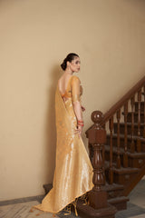 Dista Elora Orange Tissue Silk Jacquard Designer Saree for Women, view 3