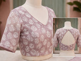 Dista Elora Pastel Lavender Linen Batik Print Digital Print Bollywood Saree, view 5