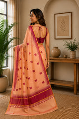 Dista Elora Pastel Orange Chanderi Cotton Floral Butti Motifs Printed Ready To Wear Saree, view 2