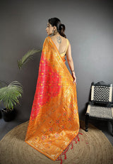 Dista Elora Pastel Orange Soft Silk Geometric Zari Woven Patola Saree, view 4
