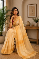 Dista Elora Pastel Yellow Chanderi Cotton Plain Printed Ready To Wear Saree, view 2