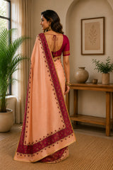 Dista Elora Peach Chanderi Cotton Plain Printed Ready To Wear Saree, view 2