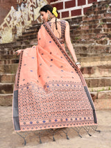 Dista Elora Peach Cotton Butti Weave Handloom Wedding Wear Saree, view 3