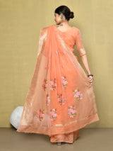 Dista Elora Peach Cotton Floral Embroidered Designer Casual Saree, view 3