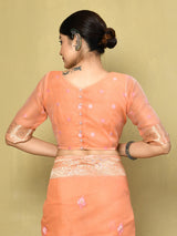 Dista Elora Peach Cotton Floral Embroidered Designer Casual Saree, view 4