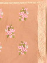 Dista Elora Peach Cotton Floral Embroidered Designer Casual Saree, view 6