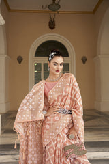 Dista Elora Peach Cotton Silk Ikkat Zari Designer Saree for Women, view 2