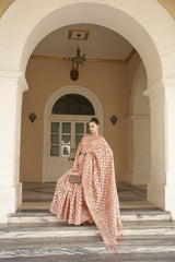 Dista Elora Peach Cotton Silk Ikkat Zari Designer Saree for Women, view 4