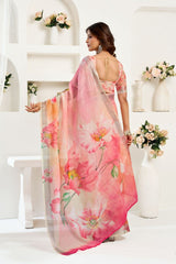 Dista Elora Peach Linen Floral Printed Ready To Wear Saree, view 4