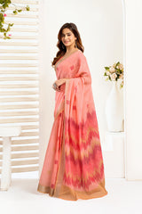 Dista Elora Peach Linen Ikat Printed Ready To Wear Saree With Pocket, view 2