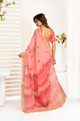 Dista Elora Peach Linen Ikat Printed Ready To Wear Saree With Pocket, view 3