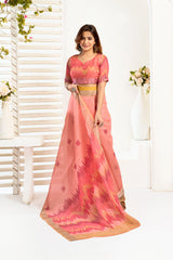Dista Elora Peach Linen Ikat Printed Ready To Wear Saree With Pocket, view 6