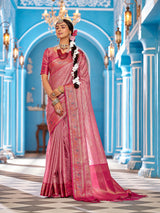 Dista Elora Peach Munga Zari Silk Kanjivaram With Zig Zag Pattern Saree, view 2