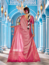 Dista Elora Peach Munga Zari Silk Kanjivaram With Zig Zag Pattern Saree, view 4