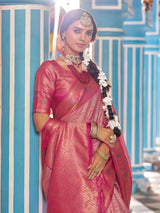 Dista Elora Peach Munga Zari Silk Kanjivaram With Zig Zag Pattern Saree, view 5