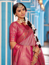 Dista Elora Peach Munga Zari Silk Kanjivaram With Zig Zag Pattern Saree, view 6