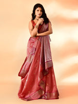 Dista Elora Peach Pure Cotton Silk Banarasi Weaving Saree, view 2