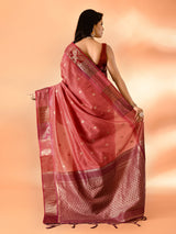 Dista Elora Peach Pure Cotton Silk Banarasi Weaving Saree, view 3