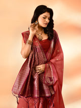 Dista Elora Peach Pure Cotton Silk Banarasi Weaving Saree, view 4