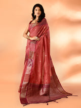 Dista Elora Peach Pure Cotton Silk Banarasi Weaving Saree, view 5