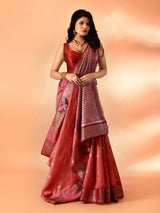 Dista Elora Peach Pure Cotton Silk Banarasi Weaving Saree, view 6