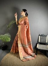 Dista Elora Peach Raw Silk Zari Woven Kanjivaram Saree, view 2