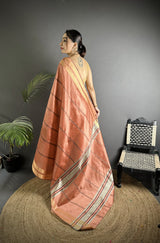Dista Elora Peach Raw Silk Zari Woven Kanjivaram Saree, view 3