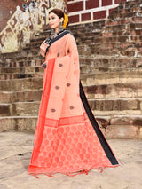 Dista Elora Peach Soft Cotton Butti Weaving Handloom Casual Saree, view 2