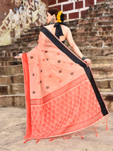 Dista Elora Peach Soft Cotton Butti Weaving Handloom Casual Saree, view 4