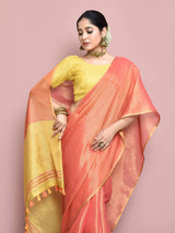Dista Elora Peach Tissue Linen Plain Chanderi Festive and Formal Saree, view 2