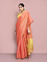 Dista Elora Peach Tissue Linen Plain Chanderi Festive and Formal Saree, view 3