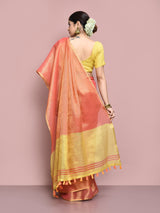 Dista Elora Peach Tissue Linen Plain Chanderi Festive and Formal Saree, view 4