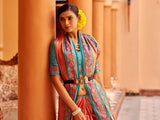 Dista Elora Peach Zari Tissue Solid Banarasi Silk Woven Jacquard Work Designer Saree, view 6