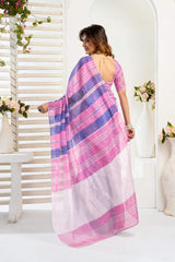 Dista Elora Pink & Blue Linen Striped Printed Ready To Wear Saree, view 2