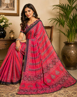 Dista Elora Pink Chanderi Cotton Ajrakh print Printed Ready To Wear Saree, view 4