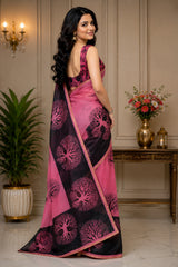 Dista Elora Pink Chanderi Cotton Tree Mofos Printed Ready To Wear Saree, view 2