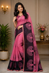 Dista Elora Pink Chanderi Cotton Tree Mofos Printed Ready To Wear Saree, view 3