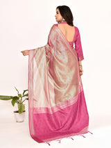 Dista Elora Pink Plain Banarasi Tissue Silk Weaving Saree, view 3